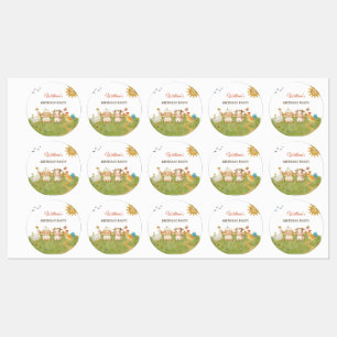 Verjaardagskaart met waterverf boerderijdieren labels