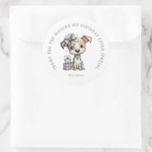 Verjaardagskaart met waterverf hondenfantasie ronde sticker