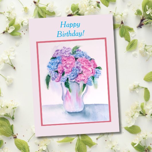 Verjaardagskaart met waterverf Hydrangea Kaart