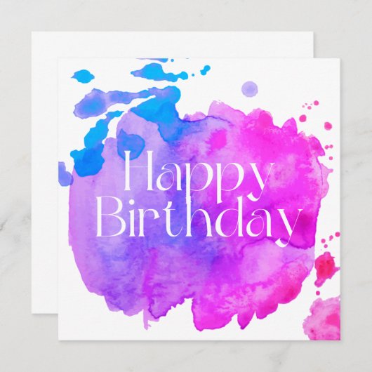 Verjaardagskaart met waterverf ontwerp kaart (Voorkant / Achterkant)