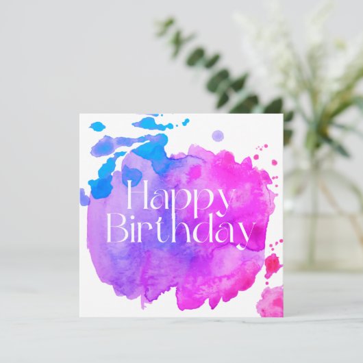 Verjaardagskaart met waterverf ontwerp kaart (Staand voorkant)