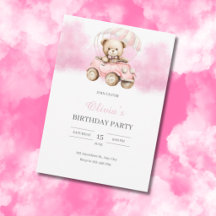 Verjaardagskaart met waterverf teddybeer in roze a