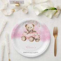 Verjaardagskaart met waterverf teddybeer in roze a