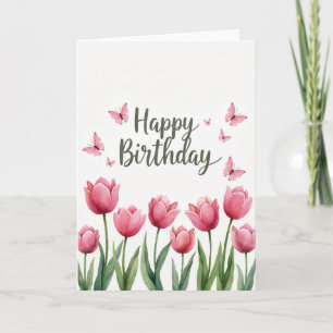 Verjaardagskaart met waterverf tulpen kaart