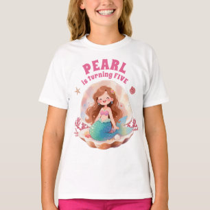 Verjaardagskaart met waterverf zeemeermin onder ze t-shirt