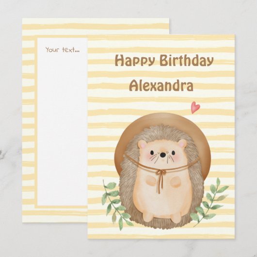 Verjaardagskaart met wilde egel met strepen (Voorkant / Achterkant)