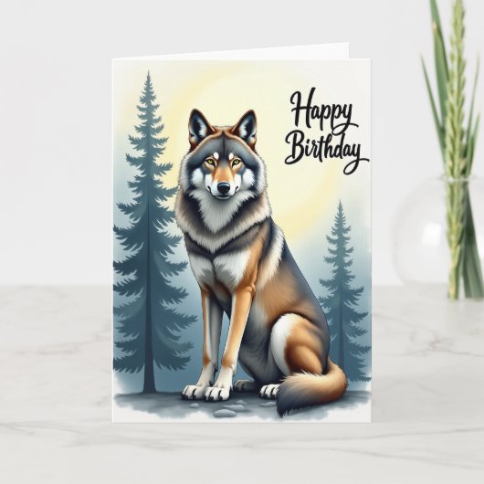 Verjaardagskaart met wilde wolf-kunst kaart (Voorkant)