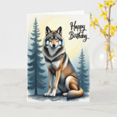 Verjaardagskaart met wilde wolf-kunst kaart (Gele Bloem)
