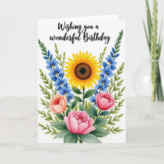 Verjaardagskaart met zachte azuurblauwe bloemen kaart