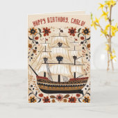 Verjaardagskaart met zeilschip bewerkbaar  kaart (Gele Bloem)