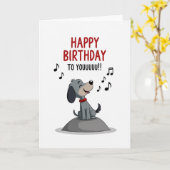 Verjaardagskaart met zingende hond kaart (Gele Bloem)