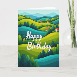 Verjaardagskaart met zoet landschap kaart