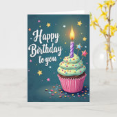 Verjaardagskaart met zoete cupcake kaart (Gele Bloem)