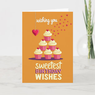 Verjaardagskaart met zoete cupcakes-wensen kaart