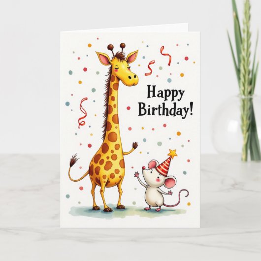 Verjaardagskaart met zoete giraffe kaart (Voorkant)