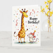 Verjaardagskaart met zoete giraffe kaart (Gele Bloem)