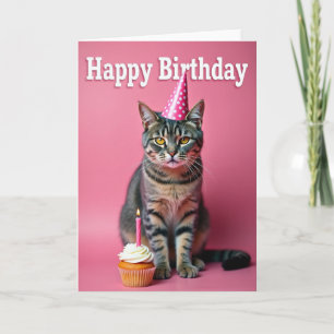 Verjaardagskaart met zoete kat en hoed kaart