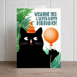 Verjaardagskaart met zwarte kat en ballon kaart