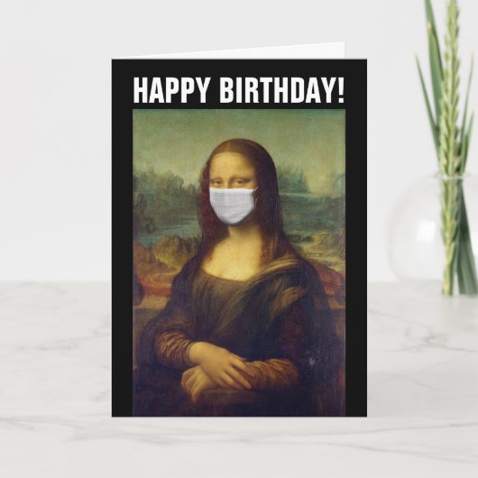 VERJAARDAGSKAART MONA LISA MET MASKER PANDEMIE KAART (Voorkant)