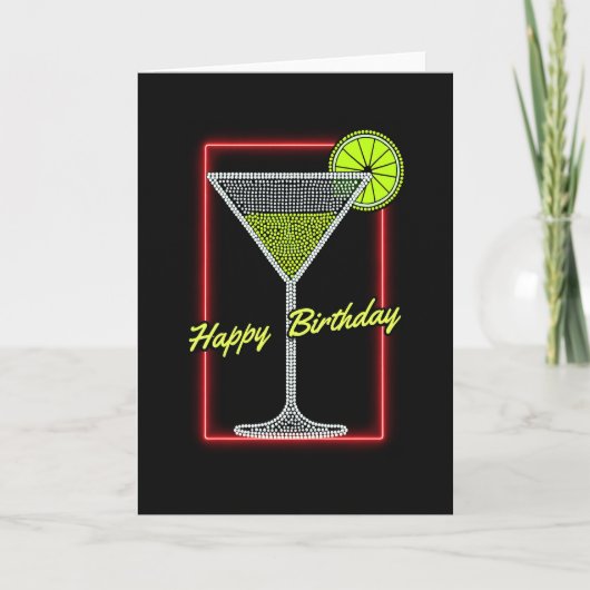 Verjaardagskaart Neon Cocktail Kaart (Voorkant)