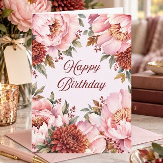 Verjaardagskaart November Pioen Chrysanthemum Bloe Kaart