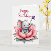 Verjaardagskaart Olifant Zoet Kaart (Gele Bloem)