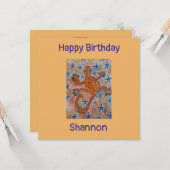 Verjaardagskaart Orange Gecko Flat Kaart (Voorkant / Achterkant in situ)