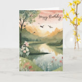 Verjaardagskaart Outdoor Lovers Meer en Bergen Kaart (Gele Bloem)