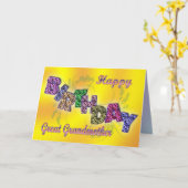 Verjaardagskaart overgrootmoeder met bloementekst kaart (Gele Bloem)