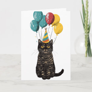 Verjaardagskaart Party Cat – Mooie Zwarte Kat met  Kaart