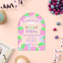 Verjaardagskaart pastelkleurige aardbei uitnodigin