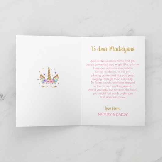 Verjaardagskaart Regenboog Eenhoorn Kaart (Binnen)
