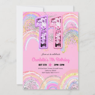 Verjaardagskaart Regenboog Glitters 11 jaar Kaart