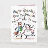 Verjaardagskaart Regency stijl Fox en Badger Ball Kaart (Voorkant)