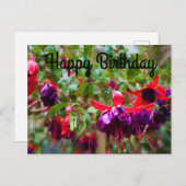 Verjaardagskaart Rode en Paarse Fuchsia #2 Briefkaart (Voorkant / Achterkant)