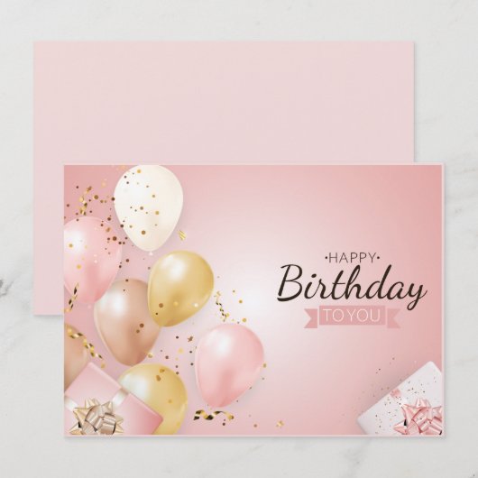 Verjaardagskaart Roze Ballonkaart  Kaart (Voorkant / Achterkant)