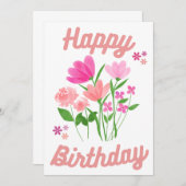 Verjaardagskaart roze bloemen kaart (Voorkant / Achterkant)