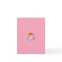 Verjaardagskaart, roze, cake, kawaii, leuke kaart