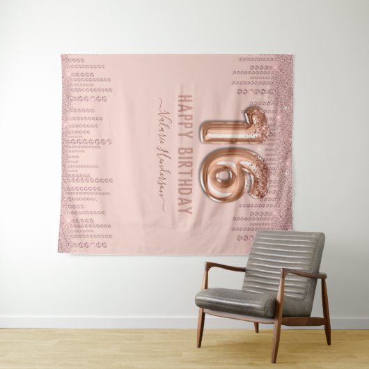 Verjaardagskaart Roze Diamant Drips Gelukkig 16e V Wandkleed (In Situ (horizontaal))