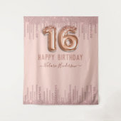 Verjaardagskaart Roze Diamant Drips Gelukkig 16e V Wandkleed (Voorkant)