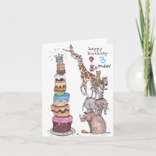 Verjaardagskaart - Safari Dieren Hoge Cake Kaart