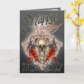 Verjaardagskaart schedel tattoo machines kaart (Gele Bloem)