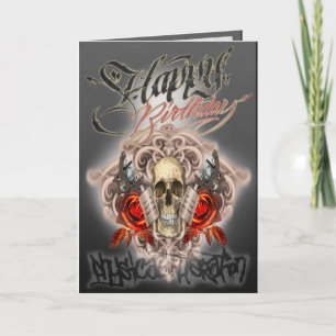 Verjaardagskaart schedel tattoo machines kaart