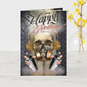 Verjaardagskaart steampunk\graffiti schedel kaart (Gele Bloem)