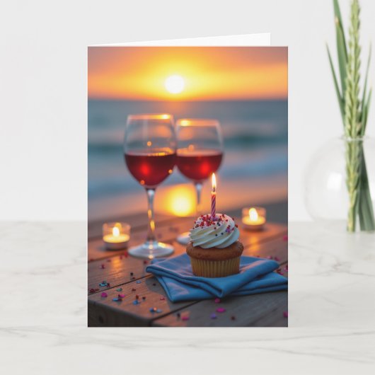 Verjaardagskaart Sunset Waters Kaart (Voorkant)