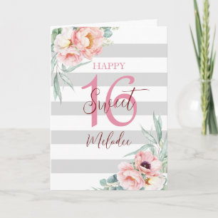 Verjaardagskaart Sweet 16 Eucalyptus Pioenrozen Kaart
