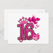 Verjaardagskaart Sweet 16 Wit Briefkaart (Voorkant / Achterkant)