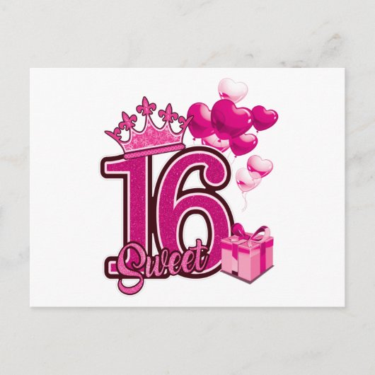 Verjaardagskaart Sweet 16 Wit Briefkaart (Voorkant)