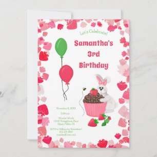 Verjaardagskaart Sweet Bunny & Strawberry Cupcake  Kaart
