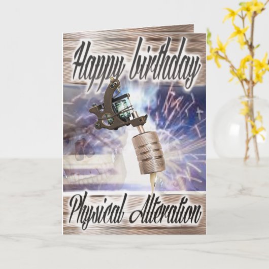 Verjaardagskaart tattoo machine kaart (Gele Bloem)